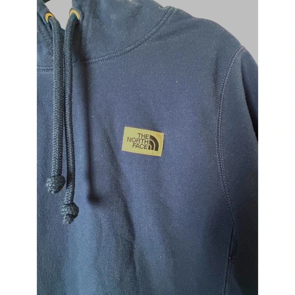 The North Face Hoodie Mens S Navy Blue Excellent Pullover Fleece Logo Patch